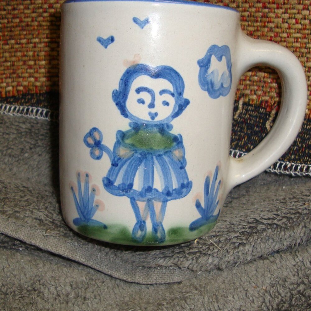 M A Hadley Pottery Stoneware Blue Mug 3.25 inch - Girl